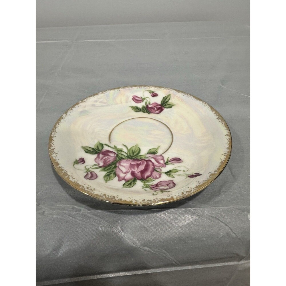 Vintage Norleans April Sweetpea Saucer Japan Pink Floral Gold Trim